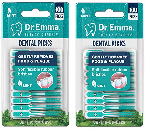 Dr. Emma Dental Picks Mint Brush Picks 100Ct/Pack, 2 Packs (200Ct)