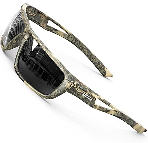 ATTCL Gafas de sol polarizadas para hombre que conduce 100% anti UV400 CAT 3 CE Gafas de pesca en bicicleta, J2021 Camuflaje-desierto/lente negra (no espejado), Medium