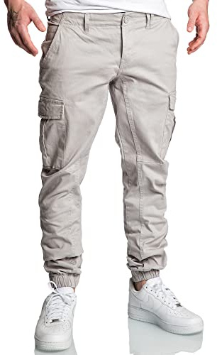 Amaci&Sons Jogger Cargo Herren Chino Jeans Hose 7022 Hellgrau W38