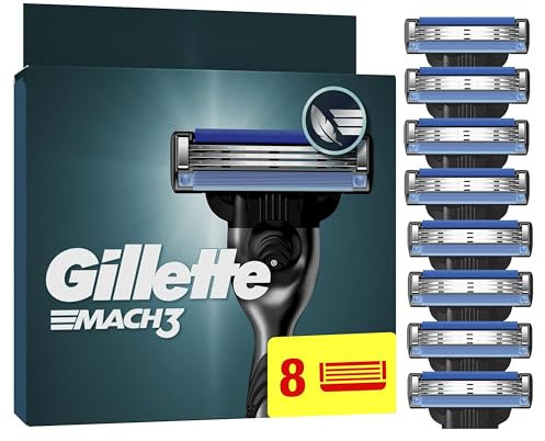 Gillette Mach3 Razor Blades Men, Pack of 8 Razor Blade Refills, Upgraded Lubrastrip for an Enhanced Glide