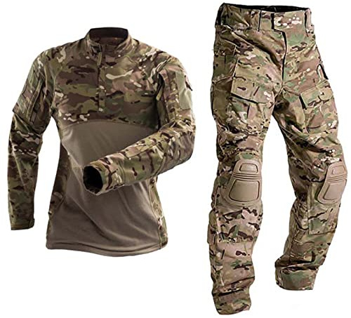 Taktisk militäruniform för män, taktisk jacka och byxor kostym jakt uniform kamouflage militär 2 delar set kostym. (CP, XL)