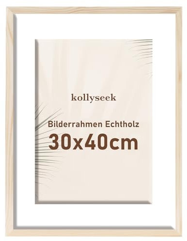 kollyseek Bilderrahmen 30x40cm Echtholz mit Passepartout Holz Rahmen mit Acrylglas Kieferholz Fotorahmen mit Bruchsicherem Acrylglas platten bilderrahmen Wood zimmer deko