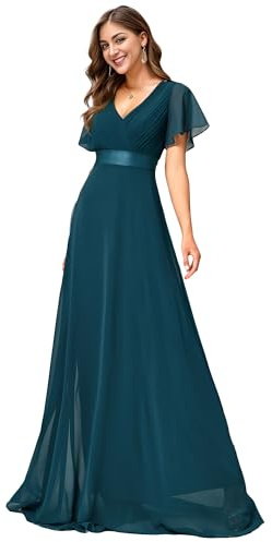 Ever-Pretty Abiti da Cerimonia Taglie Forti Chiffon Stile Impero Scollo A V Damigella Donna Teal 58