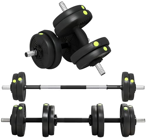 SPORTNOW Set di manubri 2 in 1, 15 kg, regolabile Dumbell con 8 dischi, per allenamento di forza, fitness, sollevamento pesi, nero