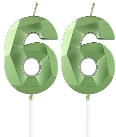 mciskin Green 66th Birthday Candles, 3D Number 66 Candles for Cake, Women Men 66th Birthday Decorations,Sage Green Candle Cake Topper Decorations for Birthday Party Weddings Anniversary Supplies