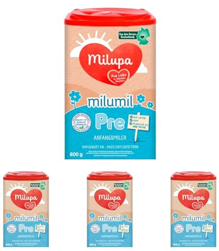 Milupa Milumil Pre – Anfangsmilch von Geburt an – Baby-Milchpulver – Mit wichtigen Nährstoffen und ohne Palmöl – 1 x 800 g (Packung mit 4)