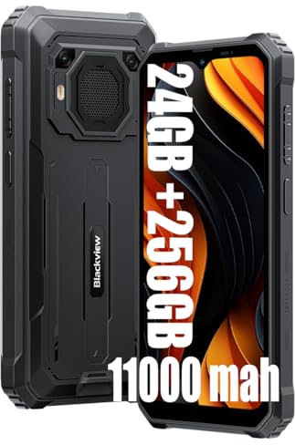 Blackview BV6200 Plus Outdoor Handy, 11000mAh, 24GB+256GB/2TB (2025), Smartphone Ohne Vertrag, 98DB Lautsprecher, 6.56 90Hz, IP69K Wasserdicht,Baustellenhandy, 16MP+13MP/Dual 4G/OTG/GPS/NFC (Schwarz)