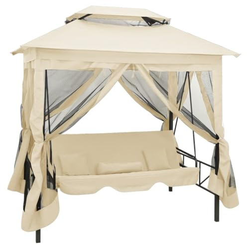 Emmtore Banco Columpio Exterior Dosel Acero 220x160x240 cm Antracita Balancín (Blanco Crema)