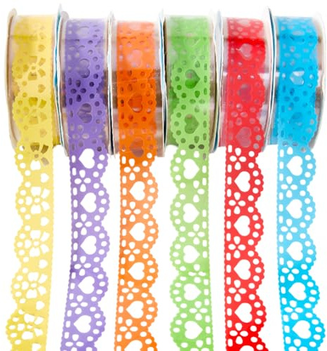 SOFPLATE 6 Rouleau de Ruban Adhésif en Dentelle 6 Couleurs Ruban de Masquage Washi Motif Dentelle Autocollants Décoratifs pour Journal Ruban de Finition pour Scrapbooking Fabrication de Cartes Cadres