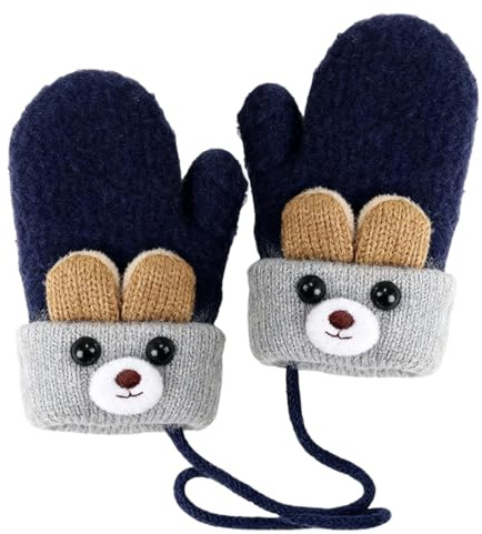 KEQAR Guantes Invierno Niños Manoplas, Lindos Guantes Termicos de Punto con Forro Peludo para Colgar en el Cuello para Niñas y Niños de 0 a 3 Años