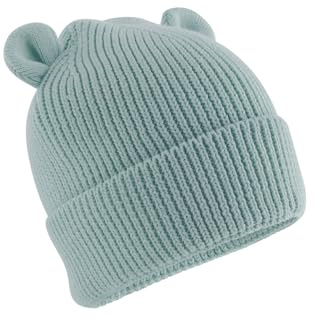 4SP Organic Cotton Baby Bear Beanie Hat, Hand Wash, Unisex, Ribbed Knit Design (UK, Age, 6 Months, 12 Months, Dusty Turquoise)