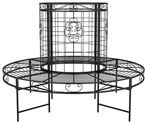 Makastle Banc de Jardin en Métal Ø137 cm Banc Circulaire Tour d'arbre Banquette Rond, Noir 137 x 137 x 100 cm