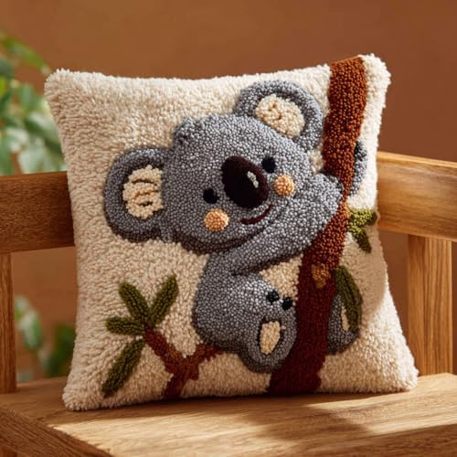 Henypt Knüpfkissen-Set, Koala knüpfkissen knüpfset, Kreuzstich Knüpfkissen, DIY Kissen Knüpfset Mit Anleitung, Stickerei Knüpf-Sets, Kissenbezug 43x43cm