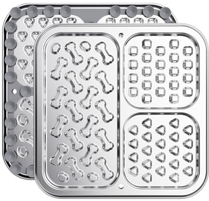 RYAKKA Schleckmatte Hund und Katzen, Edelstahl leckmatte für Hund mit 46 Saugnäpfen,Slow Feeder für Nassfutter Zur Angst Relief und Zähne schützen – ideal für Bad, Wand oder Hundebox (23cm)
