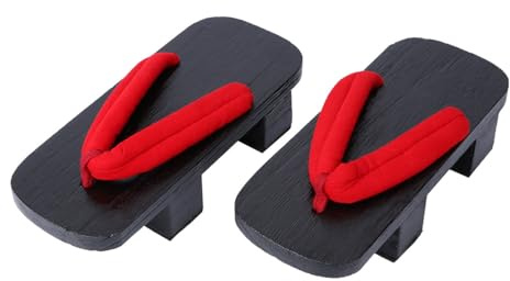 SECFOU Sandali Geta Giapponesi Estivi in Legno con Piattaforma Zoccoli Casual con Doppio Dente per Uomo e Donna Ciabatte Comode e Resistenti per Passeggiate e Rosso con Strisce Nere