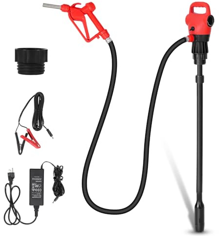 Electric Drum Pump with 120V AC/12V DC Power, 33.5''-49'' Telescopic Suction Tube Drum Barrel Pump with Swivel Nut Nozzle, 5 Gallons/mins Max Flow Rate, for DEF, Diesel, Water, etc., Red