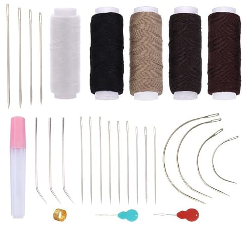 JYXNU 29 Pièces Kit De Couture De Fil Ciré En Cuir De, Aiguilles Courbées 4 Tailles avec Fil Ciré, Reparation Tapisserie D'ameublement Pour La Couture, Pour La Réparation Du Cuir