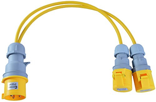110V 32 AMP Plug to 2x 16 AMP Sockets Splitter 2 Way 2.5mm Arctic Yellow Cable