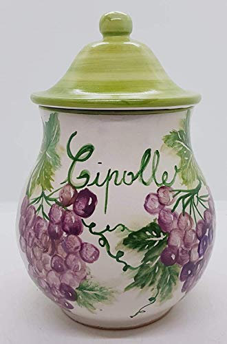 Pot à Oignon Bocau Cuisine Ligne Raisin Céramique Peint à La Main Le Ceramiche del Castello Made in Italy Pièce unique Dimensions H 20 x L 16 cm chacun