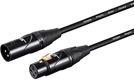 Monoprice Starquad XLR Male to XLR Female Microphone Cable - 1.5 Feet - Black, 24AWG, Optimized for Analog Audio - Gold Contacts - Stage Right Series