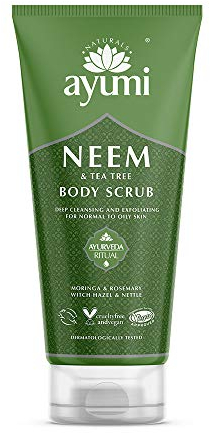 Ayumi Exfoliating Body Scrub with Neem | Tea Tree Oil Scrub for Oily Skin | Back Acne Treatment with Neem Scrub | Nettle Leaf to Soothe Itching | Body Scrub for Women & Mens Skincare Rituals |200 ml