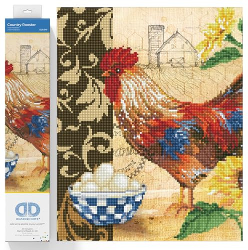 Diamond Dotz DD9-049 Country Rooster, ca. 41 x 41 cm groß, Diamond Painting, Malen mit Diamanten, funkelndes Bild zum Selbstgestalten, für Kinder und Erwachsene