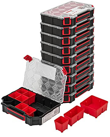 10x Sortimentskasten Kleinteilemagazin mit Transparent Deckel Sortierkasten Sortierkoffer Werkzeugbox Sortimentskoffer Kasten mit herausnehmbaren Fächern