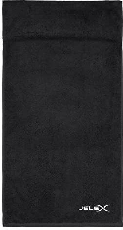JELEX 100FIT Fitness Handtuch aus Baumwolle, mit Antirutsch-Schutz und Reißverschlusstasche aus Mesh-Material. Maße: 90 x 45 cm, in Schwarz, Royalblau, grau, türkis, armygrün und rosa (Schwarz)