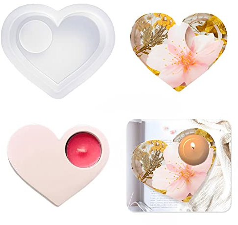 HyzaPhix Moule Resine Epoxy pour Bougeoirs, Moulle Silicone Porte Bougie Chauffe Plat Moulage Chandelier Tealight Candle Holder Resin Molds pour DIY Décoration de la Maison (Heart)