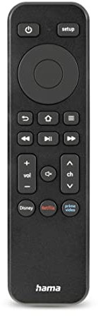 Hama Fernbedienung universal für Smart TV + Streamingdienste (TV Fernbedienung mit App Taste Netflix, Prime Video, Disney+, Ersatzfernbedienung programmierbar u. lernfähig, beleuchtete Tasten) schwarz