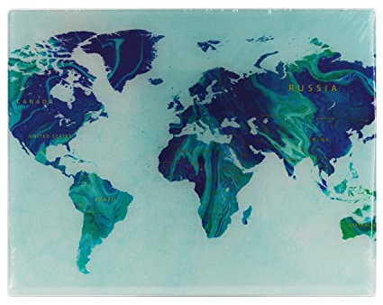 YöL Glass Worktop Saver Surface Protector Heat Resistant Chopping Boards Cutting World Map Liquid Marble Design
