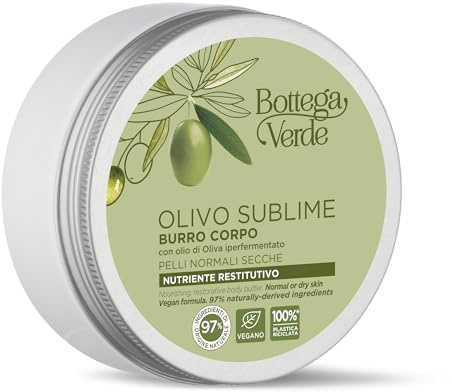 Bottega Verde - Burro Corpo Nutriente Restitutivo, 150 ml, con Olio di Oliva Iperfermentato, Burro di Cacao e di Karitè, Azione Nutriente e Emolliente, per Pelli Normali o Secche