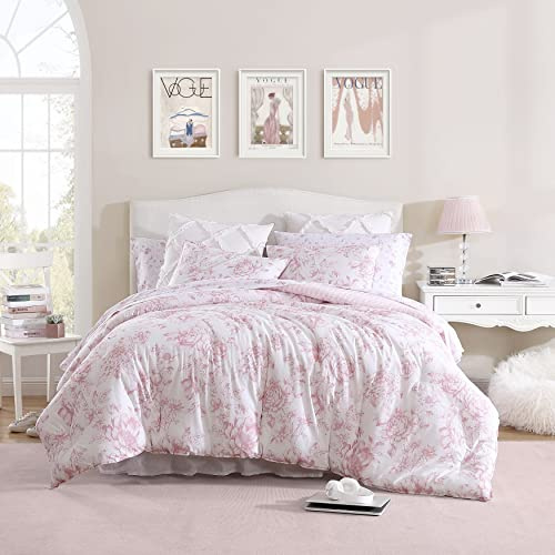 Laura Ashley Reversible Cotton Bedding with Matching Sham(s), Farmhouse Home Décor, Delphine Mauve Pink, Twin