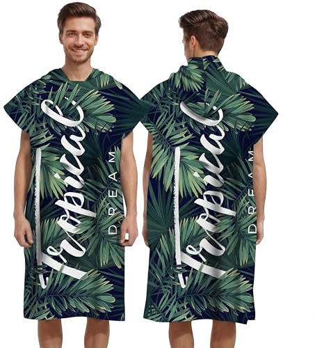 LOMTRATS Poncho de Surf à Séchage Rapide, Serviette à Changer, Robe à Capuche pour Adultes Hommes Femmes, Microfibre Natation Plage Surf Plongée Maison Sources Chaudes Parka de Bain