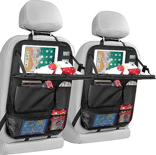 Duscdesp Autositz Organizer, Rückenlehnenschutz Auto Kinder, Auto Organizer Kinder mit Faltbarer Tischablage, Transparente Tablet-Tasche mit Touchscreen, Wasserdicht (Zweierpack)