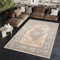 TAPISO Ares Teppich Kurzflor Glänzend Grau Beige Ornament Blumen Bordüre Rahmen Medaillion Klassisch 3D Effekt Wohnzimmer Schlafzimmer ÖKO-TEX 300 x 400 cm