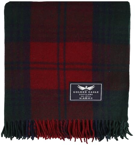 The Golden Eagle Scottish Tweed Wool Large Blanket Tartan Rug with Check Pattern for Warm Winter (Lindsay)