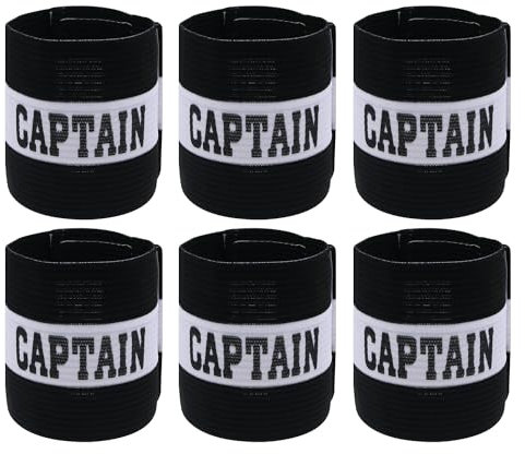 Hosifiy 6Pcs Fußball Kapitänsbinde, Schwarz Nylon Elastische Fußball Kapitän Armbinde Einstellbare Fußball Armbinde für Jugend Erwachsene Sport Training