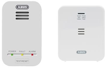 ABUS Kohlenmonoxid-Melder COWM370 CO-Melder mit 7-Jahres-Sensor, 85 dB lautem Alarm UND ABUS Gasmelder GWM100ME für Gasthermen - Erdgas (Methan) / Stadtgas - Alarmlautstärke 85 dB - Set