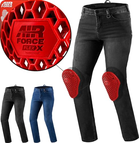SHIMA Rider Motorrad Jeans Herren mit Protektoren Airforce Knieprotektoren Motorradhose Kurzgrößen Hosen Motorradjeans für Herren Protektorenhose Textilhose Jeanshose Lang (Männer, Schwarz, 38/32)