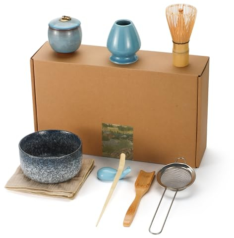 DiDiBirDi Juego de 9 Piezas de Tazón de Té Japonés, Traje de Matcha, Estante de Whisky, Cucharas de Bambú, Whisky Tradicional