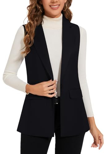 LADI TREND Waistcoats for Women Long Sleeveless Blazer Button Down Waistcoat Cardigan Blazers (Black XL)