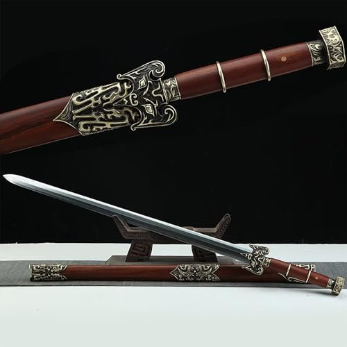 Handgefertigtes Ares-Schwert Han-Schwert 92 cm,handgeschmiedeter Musterstahl,mit Massivholzscheide,gerades Schwert,echtes Trainingsschwert,chinesisches Schwert,zum Sammeln,Ausstellen,Kendo-Üben,Dekor