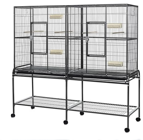 Little Friends Elegance Double Metal Large Flight Cage - Spacious Bird Aviary (165cm W x 54cm D x 158cm H), Ideal for Parrots, Finches, & Canaries - Durable Design, Stand with Wheels Included