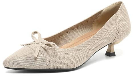 GYUBL Escarpins Femme Talon Bas Élégants Chaussures Pointues en Maille Respirante avec Nœud Pompes Confortables pour Bureau/Mariage,Beige,EU38
