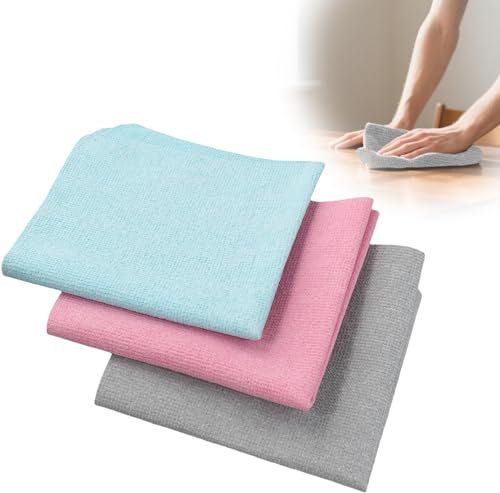 Pack de 3 Paños Microfibra 30x30cm, Paños de Limpieza Microfibra Cocina Reutilizables Bayetas de Microfibra para Cristal Suelos Moto Coche para Uso Seco y HúMedo (Rosa/Azul/Gris)