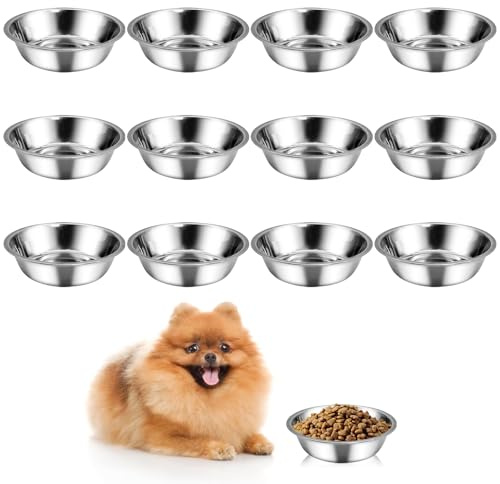 kathson 12 PCS Small Stainless Steel Dog Bowls, Replacement Metal Puppy Food Water Bowl Set Suit for Indoor Outdoor, Pet Feeding Dish for Small Animals Kitten, Dishwasher Safe (4.3 in)