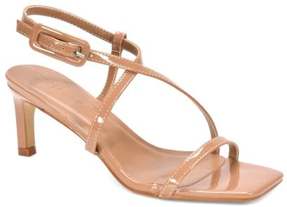 ESSEX GLAM Women's Low Stiletto Heel Sandals Ladies Square Toe with Adjustable Strap Synthetic Leather Shoes Size 3-8