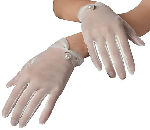 Spunklad White Gloves For Handling Wedding Dress, Pearl Lace Gloves For Women, Satin Opera Accessories, Evening Burlesque Outfit