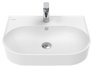 Creavit Waschbecken 60 cm – Aufsatzwaschbecken Keramik Weiß – Rechteckig – Mit Hahnloch – Wandmontage oder Möbelmontage – Modernes Bad Lavabo